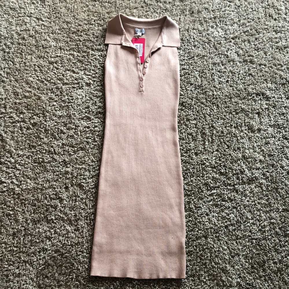 BEIGE Beginning Boutique Collared Ribbed Mini Dress